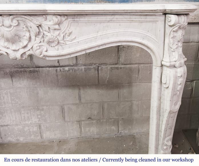 Louis XV style fireplace in Carrara marble with plant decoration-10