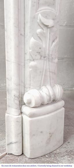 Louis XV style fireplace in Carrara marble with plant decoration-12