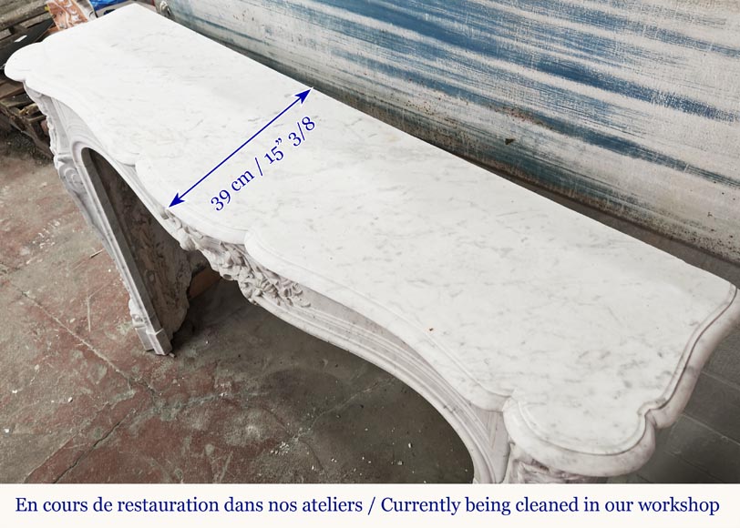 Louis XV style fireplace in Carrara marble with plant decoration-13