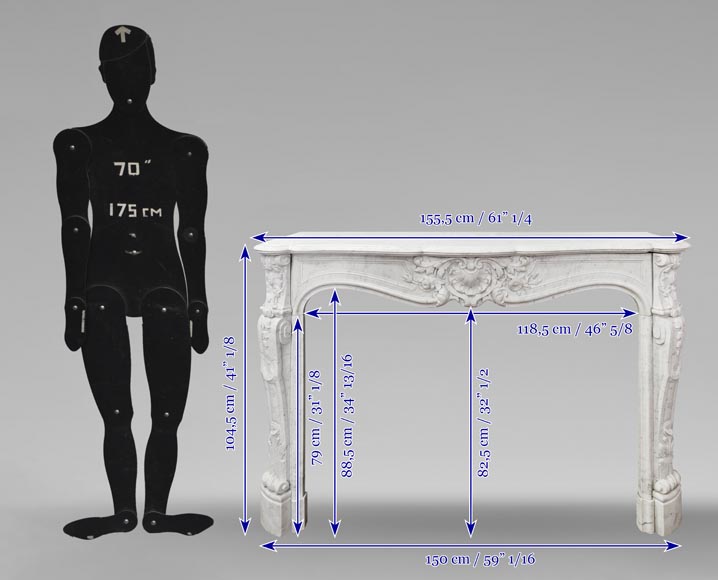Louis XV style fireplace in Carrara marble with plant decoration-14