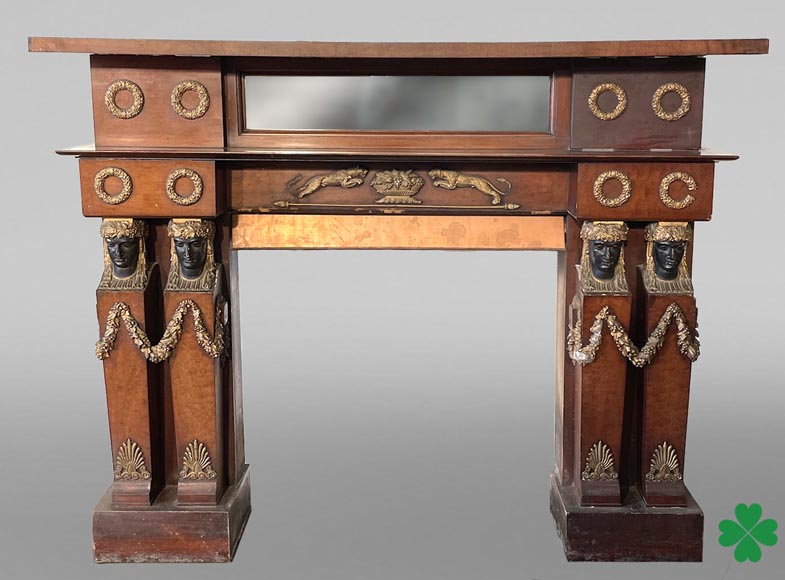 Empire Period Walnut Fireplace with Caryatids-0