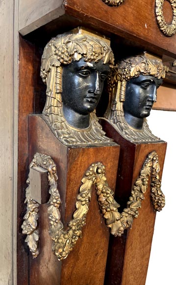 Empire Period Walnut Fireplace with Caryatids-2