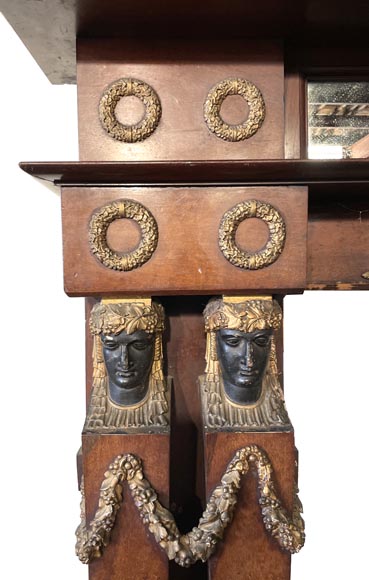 Empire Period Walnut Fireplace with Caryatids-3
