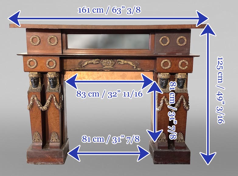 Empire Period Walnut Fireplace with Caryatids-6