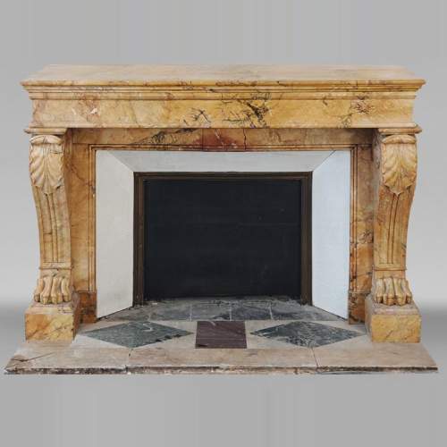 Restoration period lion paw fireplace, in Siena Yellow marble