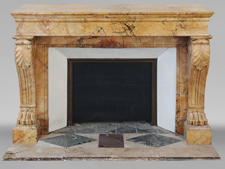 Restoration period lion paw fireplace, in Siena Yellow marble-0