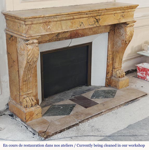 Restoration period lion paw fireplace, in Siena Yellow marble-2