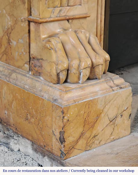 Restoration period lion paw fireplace, in Siena Yellow marble-4