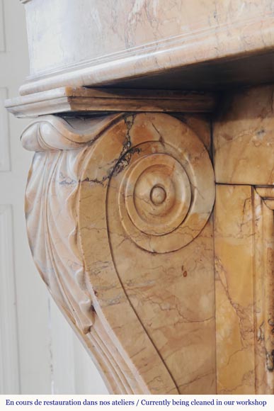 Restoration period lion paw fireplace, in Siena Yellow marble-5