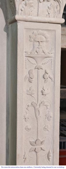 Neo-Renaissance style stone fireplace with vegetal ornamentation Neo-Renaissance style stone fireplace with vegetal ornamentation-7