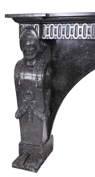  Black Granite Fireplace with Sculpted Male Figures – 18th Century-4