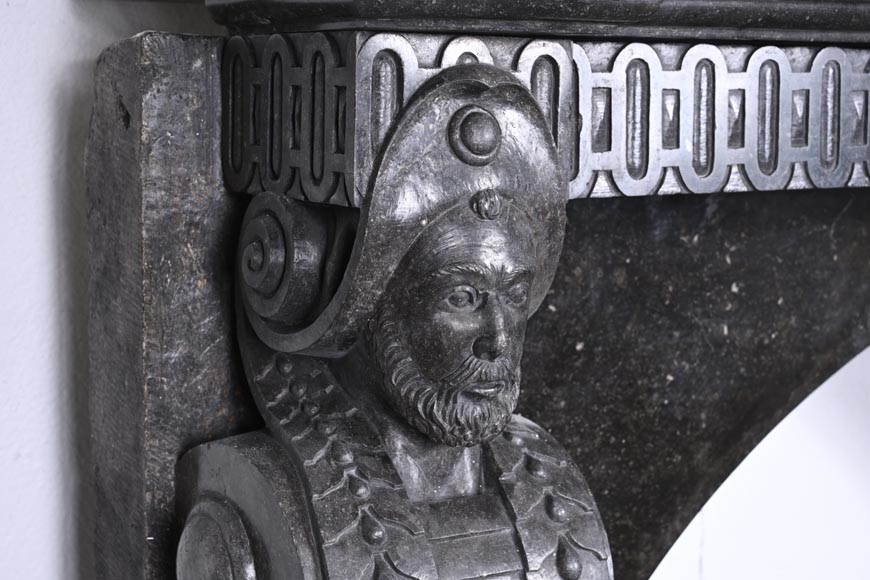  Black Granite Fireplace with Sculpted Male Figures – 18th Century-5