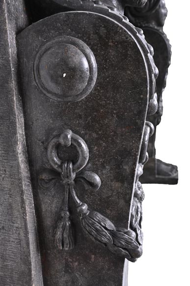  Black Granite Fireplace with Sculpted Male Figures – 18th Century-6