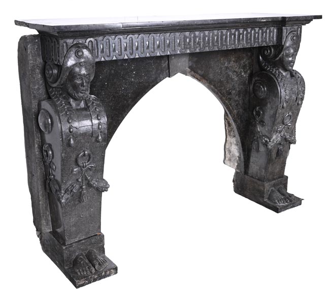  Black Granite Fireplace with Sculpted Male Figures – 18th Century-7
