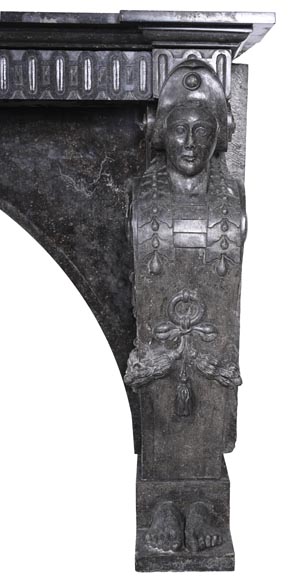  Black Granite Fireplace with Sculpted Male Figures – 18th Century-9