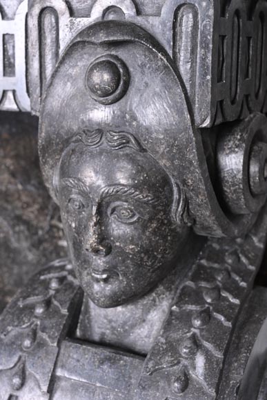  Black Granite Fireplace with Sculpted Male Figures – 18th Century-10