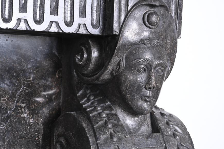  Black Granite Fireplace with Sculpted Male Figures – 18th Century-12