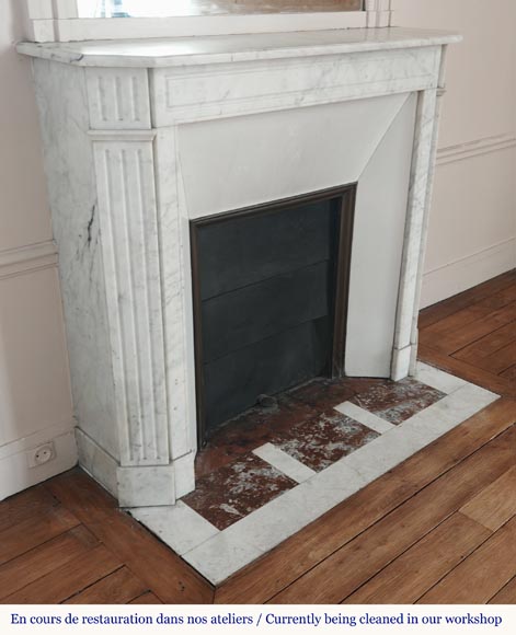 Louis XVI style fireplace in Carrara marble, with fluted legs-2