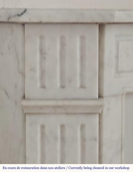 Louis XVI style fireplace in Carrara marble, with fluted legs-3