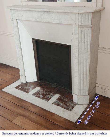 Louis XVI style fireplace in Carrara marble, with fluted legs-5