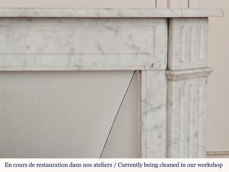 Louis XVI style fireplace in Carrara marble, with fluted legs-6