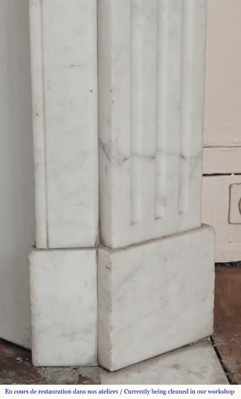 Louis XVI style fireplace in Carrara marble, with fluted legs-7