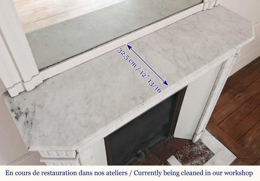 Louis XVI style fireplace in Carrara marble, with fluted legs-9