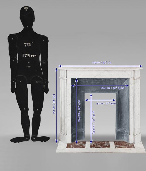 Louis XVI style fireplace in Carrara marble, with fluted legs-10