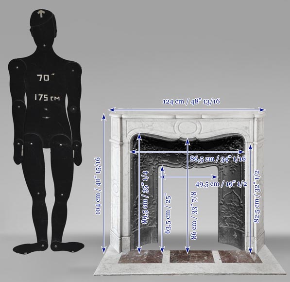 Louis XV style fireplace, Pompadour model, in Carrara marble-10