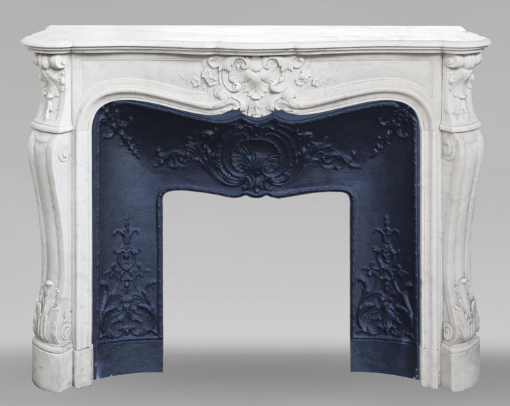 Louis XV style fireplace in Carrara marble with flowering palmette-0