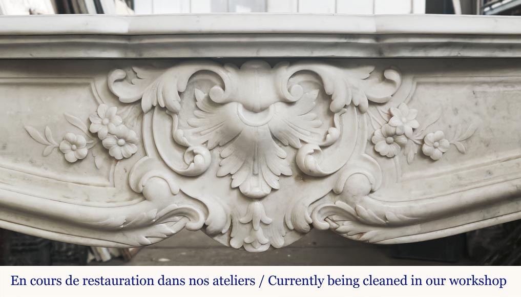 Louis XV style fireplace in Carrara marble with flowering palmette-1