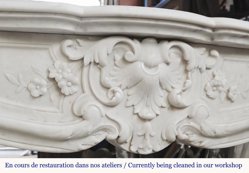 Louis XV style fireplace in Carrara marble with flowering palmette-2