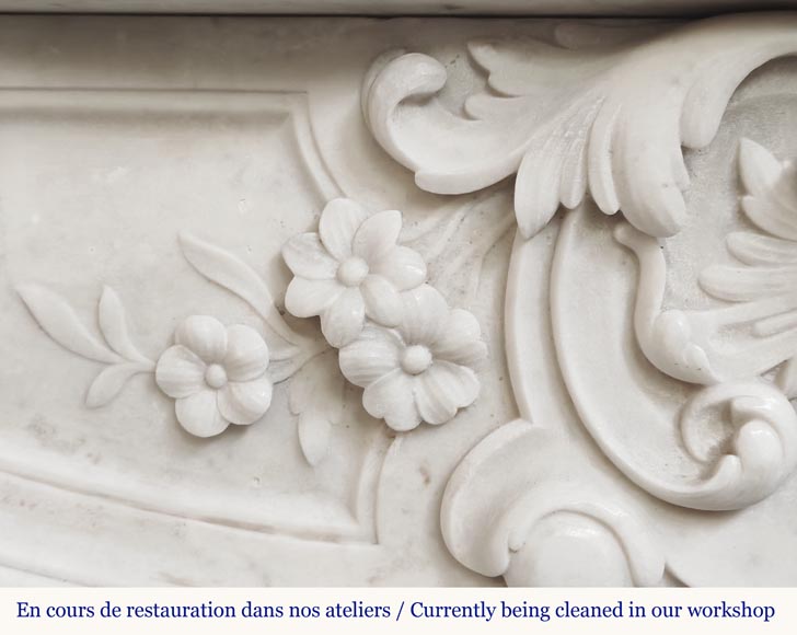 Louis XV style fireplace in Carrara marble with flowering palmette-3