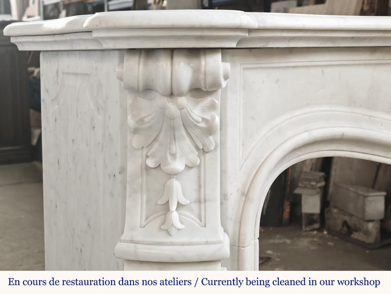 Louis XV style fireplace in Carrara marble with flowering palmette-5