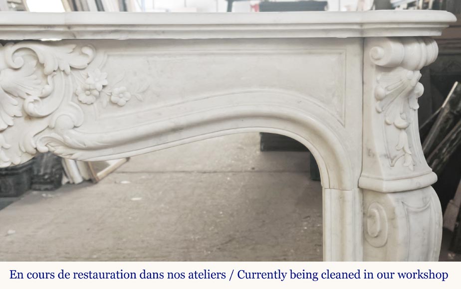 Louis XV style fireplace in Carrara marble with flowering palmette-8