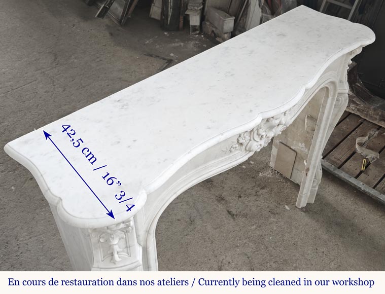 Louis XV style fireplace in Carrara marble with flowering palmette-10