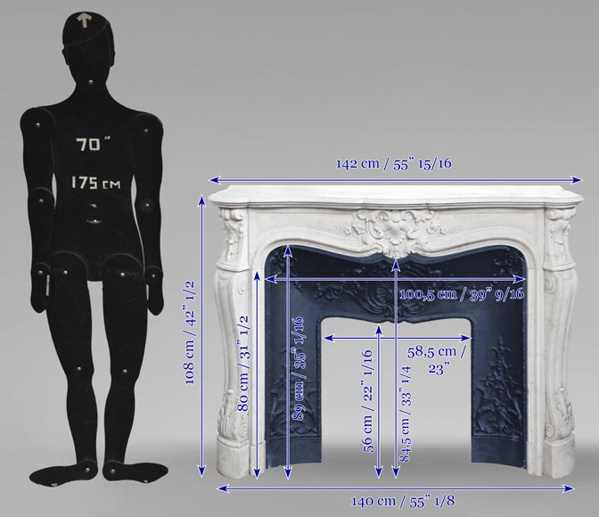 Louis XV style fireplace in Carrara marble with flowering palmette-11