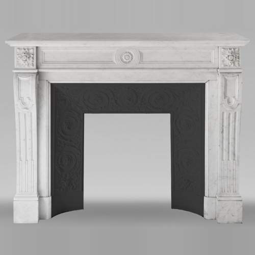  Louis XVI style fireplace in Carrara marble with sunflowers