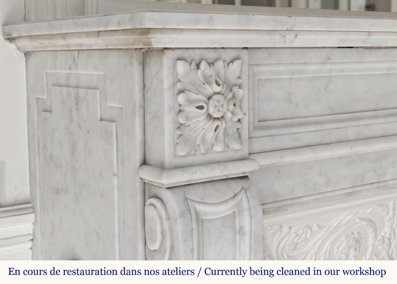  Louis XVI style fireplace in Carrara marble with sunflowers-3