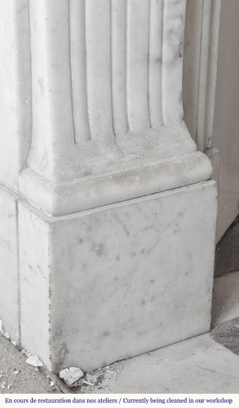 Louis XVI style fireplace in Carrara marble, decorated with a flower-4