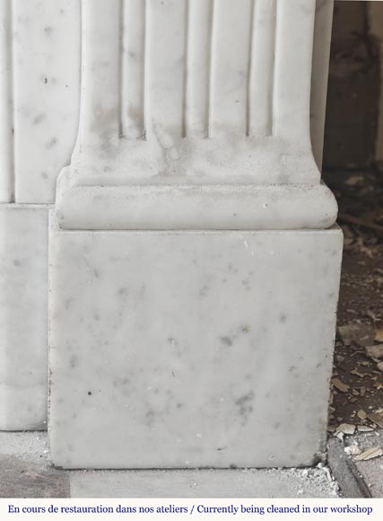Louis XVI style fireplace in Carrara marble, decorated with a flower-7