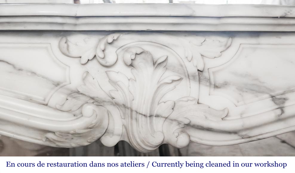 Louis XV style fireplace with a pretty asymmetrical palmette, in Arabescato marble-1