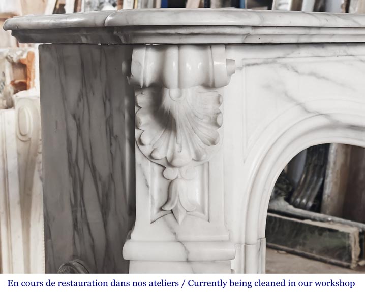 Louis XV style fireplace with a pretty asymmetrical palmette, in Arabescato marble-4