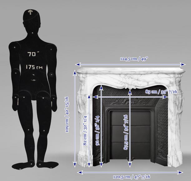 Louis XV style fireplace with a pretty asymmetrical palmette, in Arabescato marble-10