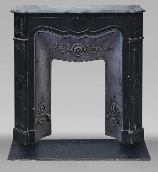 Small Louis XV style fireplace, Pompadour model, in speckled black marble-0