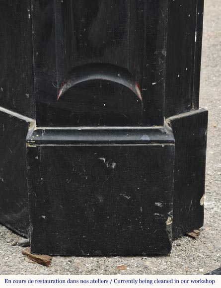 Small Louis XV style fireplace, Pompadour model, in speckled black marble-4