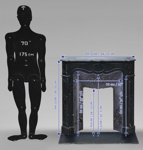 Small Louis XV style fireplace, Pompadour model, in speckled black marble-10