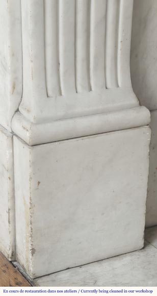 Louis XVI style fireplace in Carrara marble, decorated with pearls and macaroons-6
