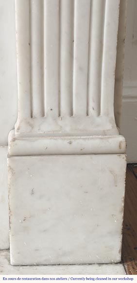 Louis XVI style fireplace in Carrara marble, decorated with pearls and macaroons-9