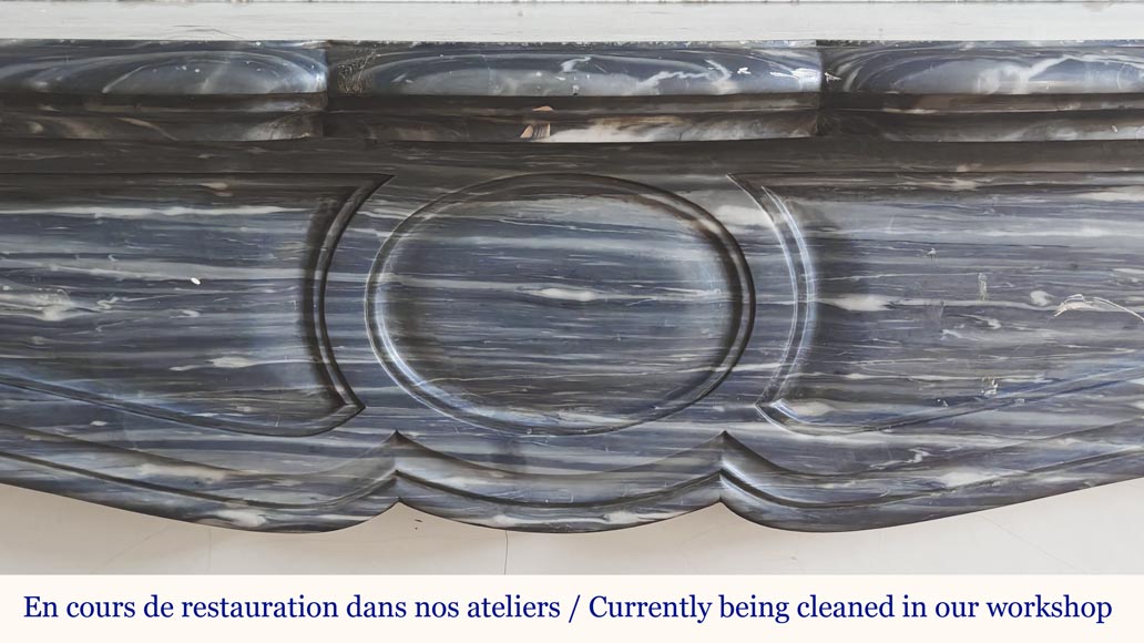 Louis XV style fireplace, Pompadour model, in blue Turquin marble-1